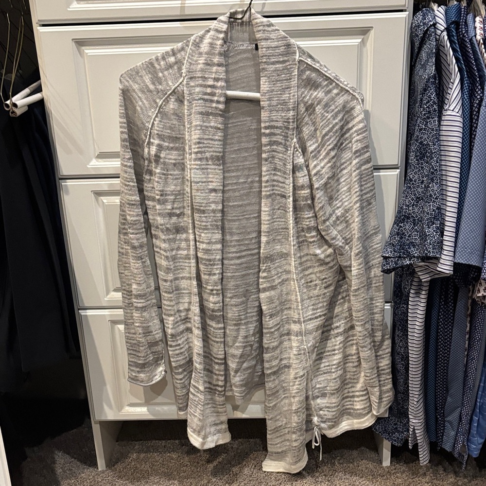 Gray Striped Open Cardigan